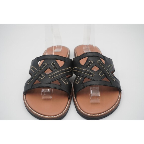 Aquatalia Andi Black Cutout Contrast Stitching Leather Slide Sandals Size 8.5 - Picture 1 of 14